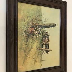 A vintage prairie print with wooden frame